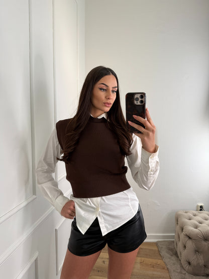 Mouwloze top - bruin