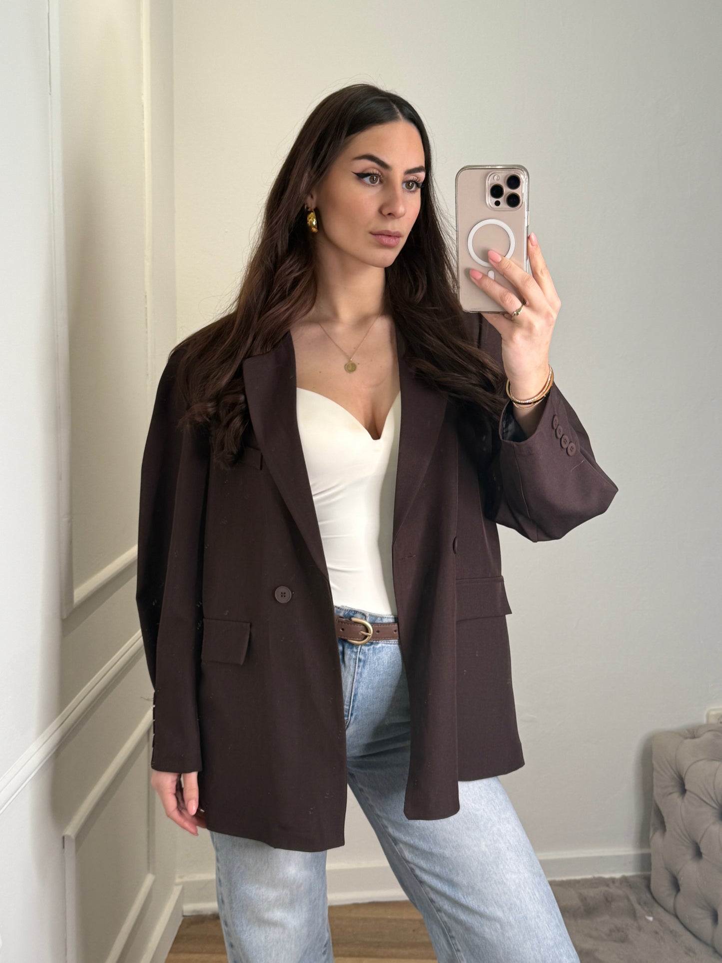 Blazer met pofmouw  - bruin