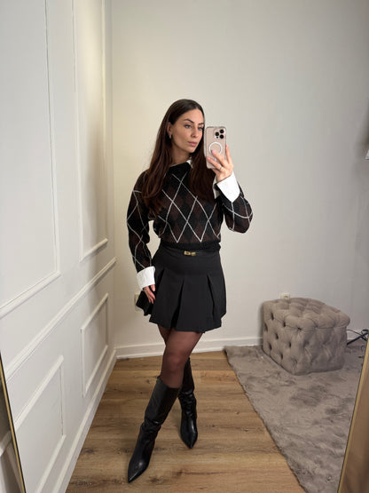 Trui met blouse - geruit bruin