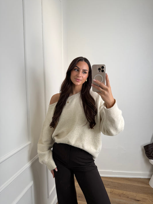 One-shoulder Trui Creme