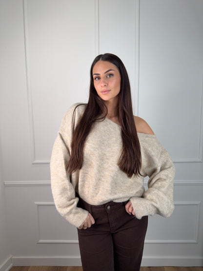 One-shoulder Trui Taupe