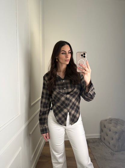 Waist blouse geruit - bruin