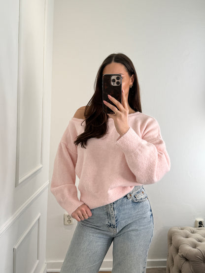 One-shoulder trui - roze