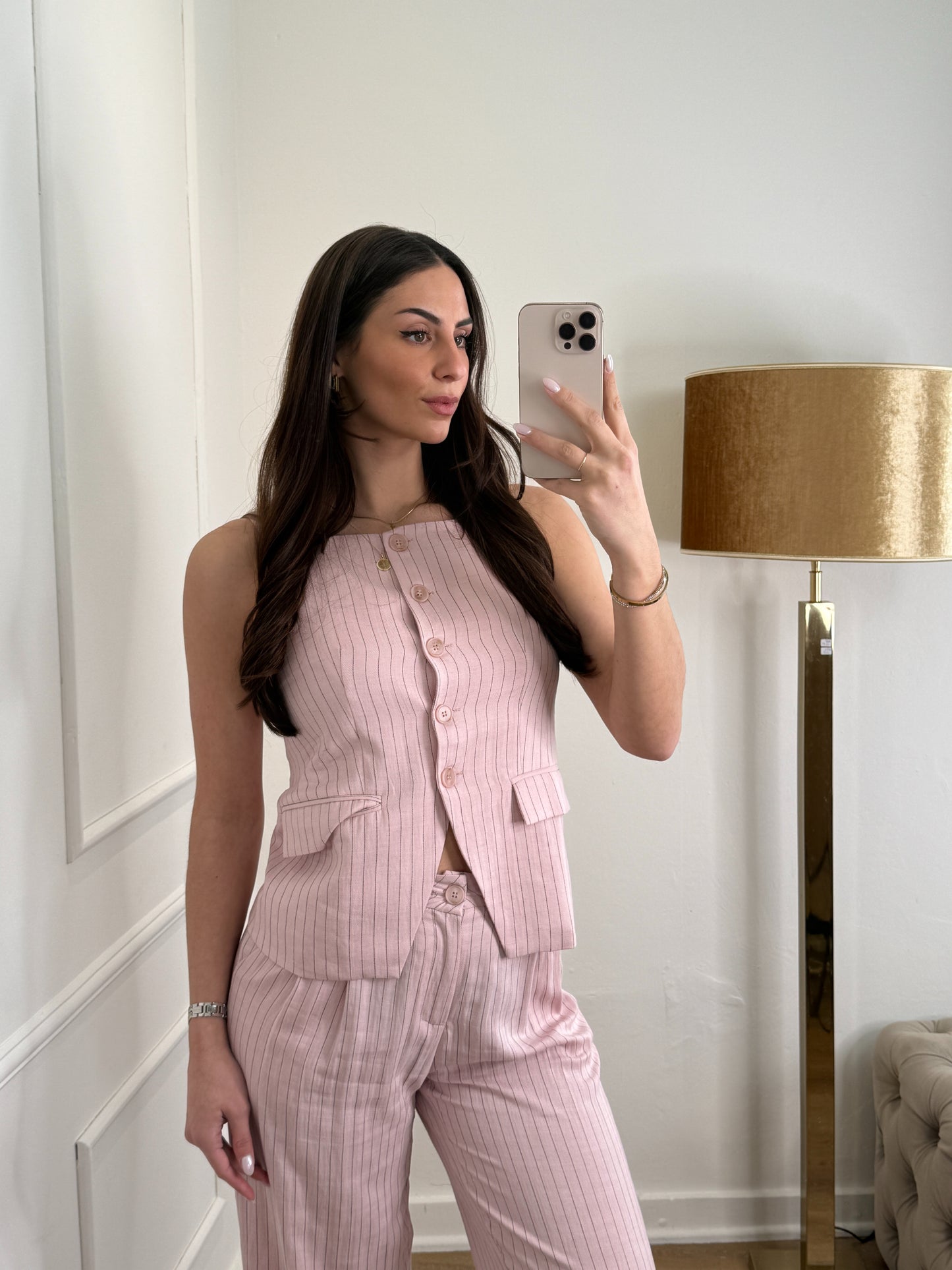 Yva top gestreept roze