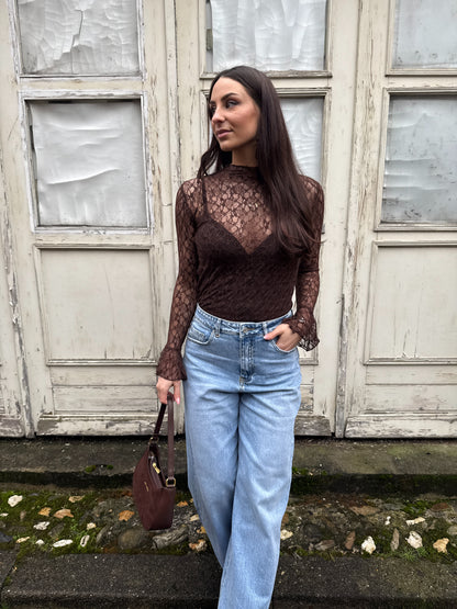 Brooklyn kanten top - bruin