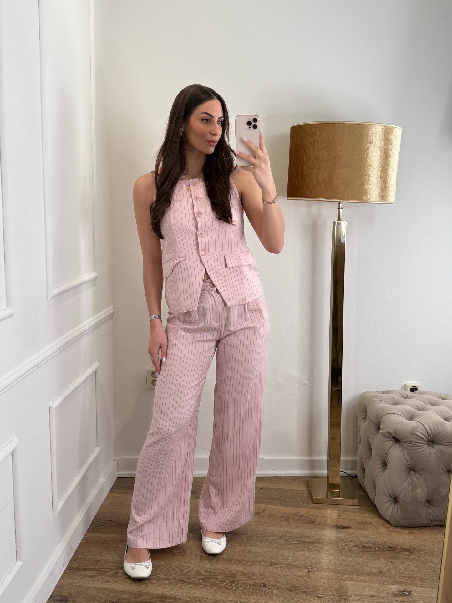 Yva pantalon gestreept roze