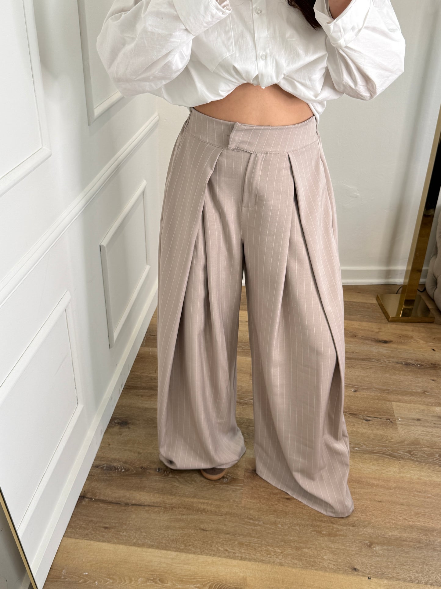 Plooien broek extra lang - stripe creme