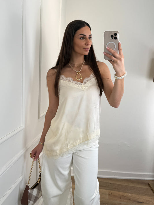 Lace satin top beige