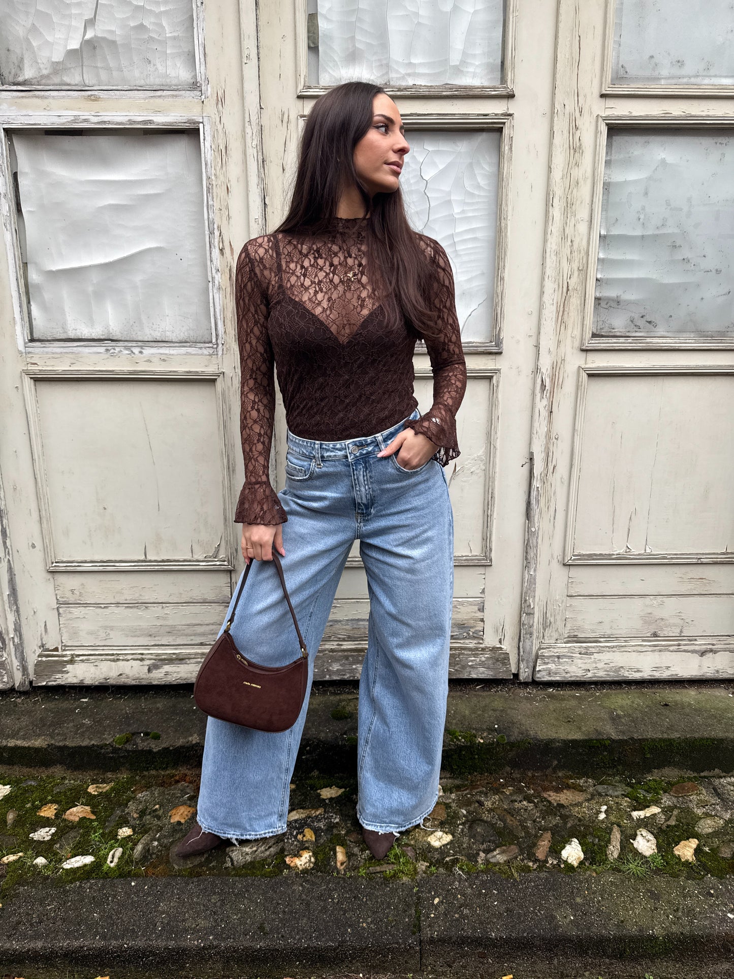 Brooklyn kanten top - bruin