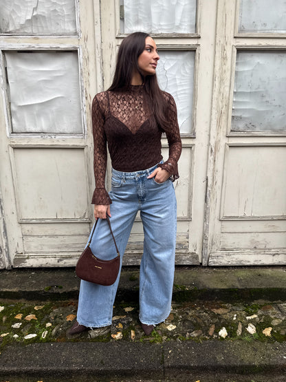 Brooklyn kanten top - bruin