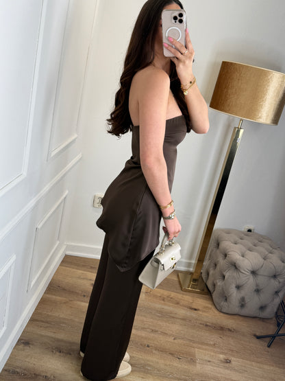 Christin satin set bruin
