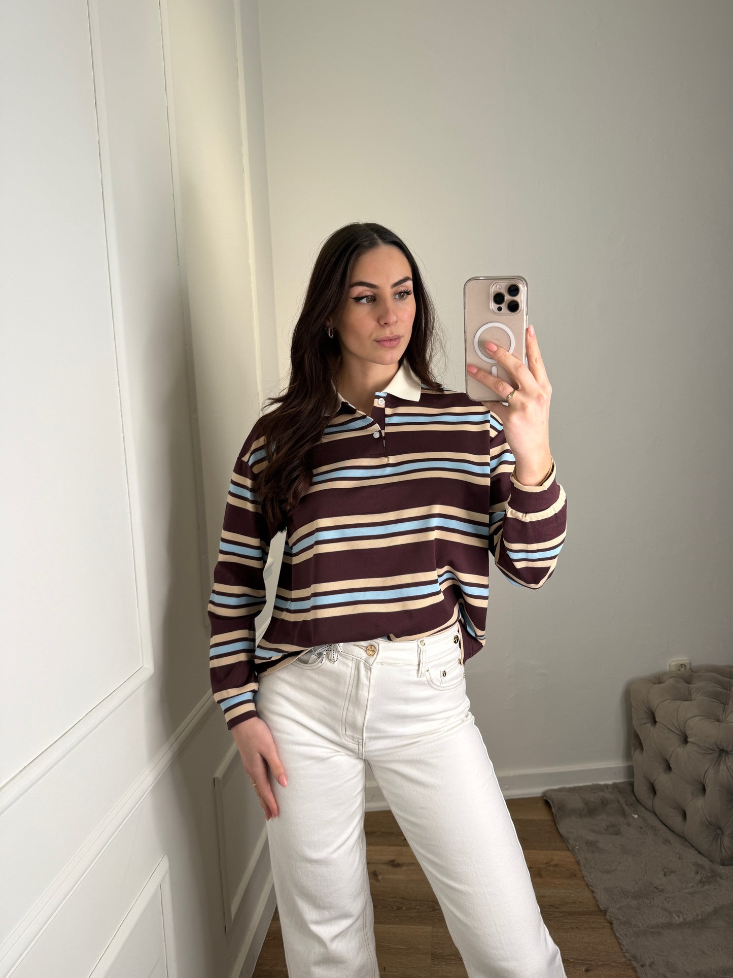 Polo met lange mouw gestreept - bordeaux
