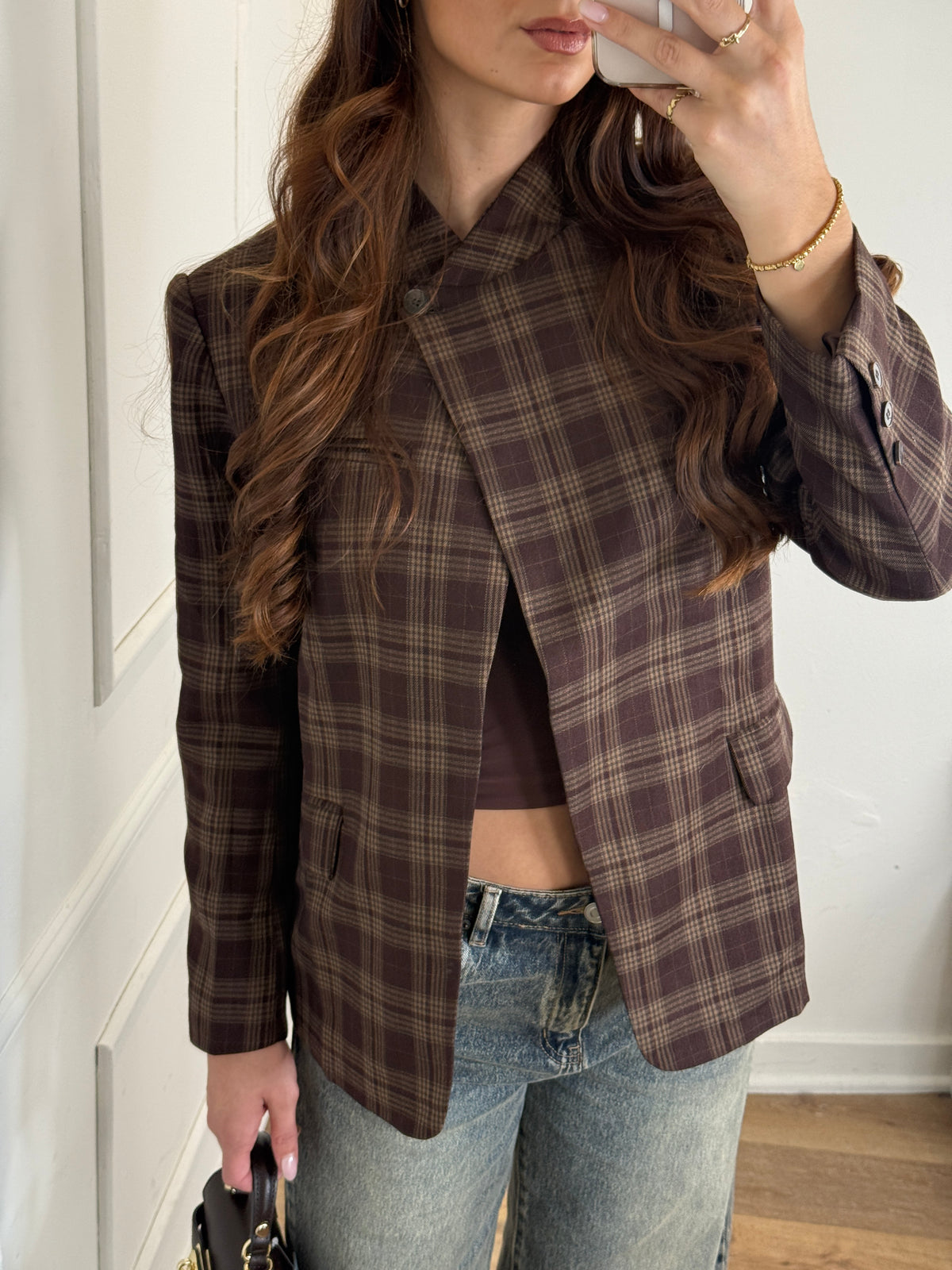 Elle Blazer Bruin Geruit