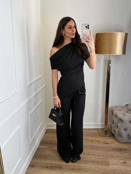 Linen mandy pantalon zwart extra lang