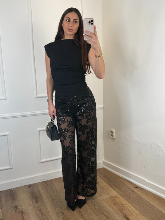 Sequin broek zwart