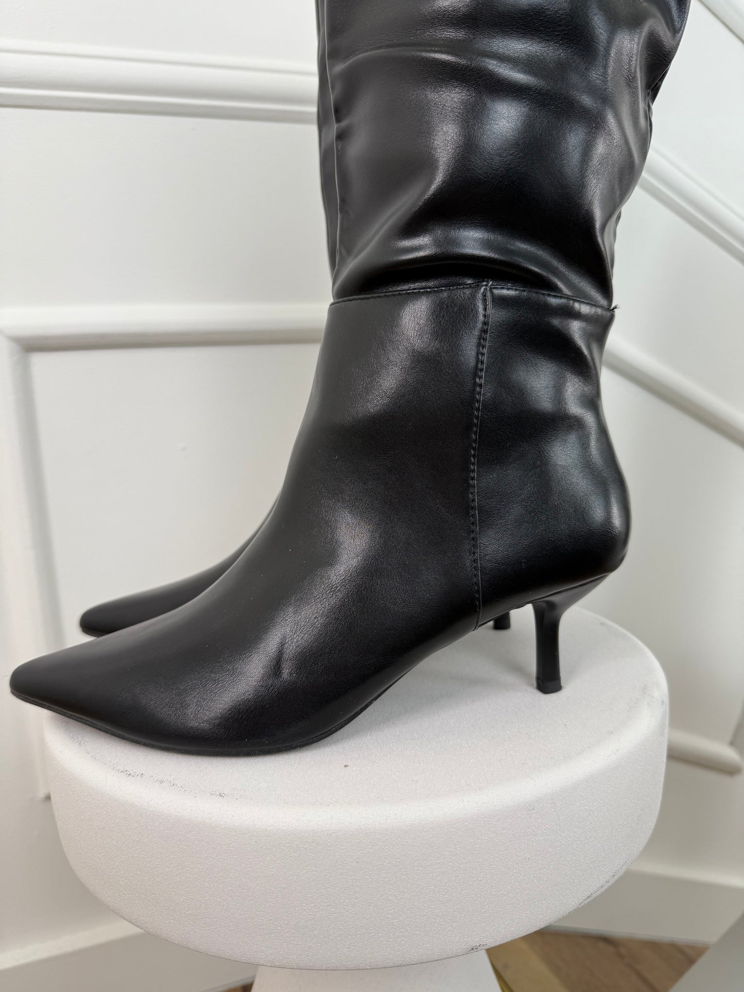 Leerlook kitten heel laarzen