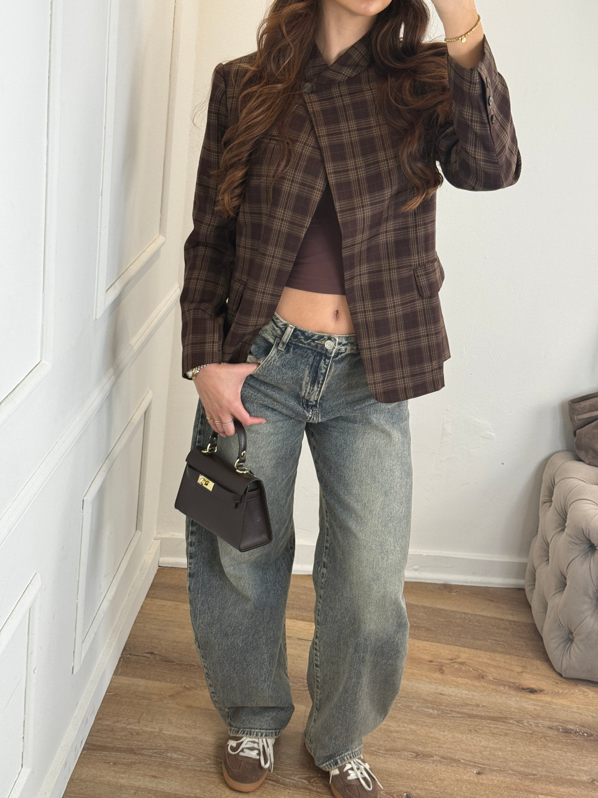 Elle Blazer Bruin Geruit