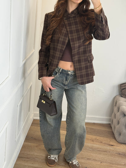 Elle Blazer Bruin Geruit