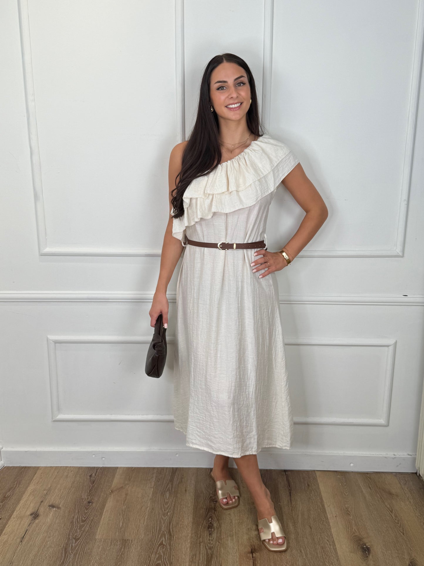 Devy One-shoulder Jurk Beige