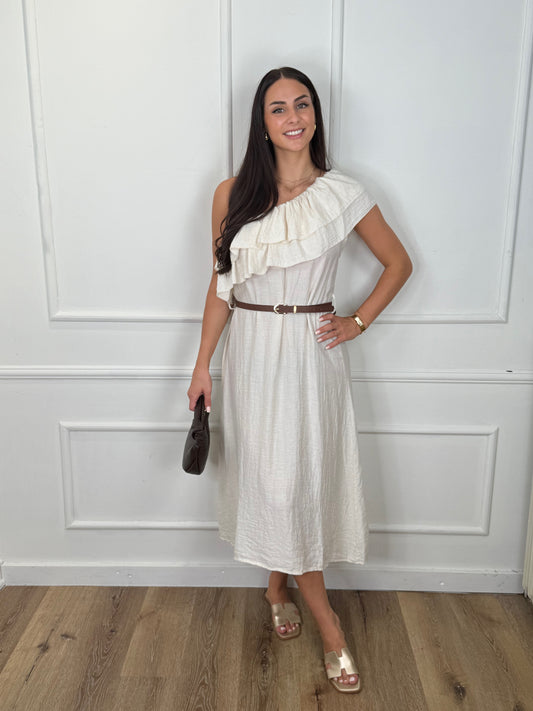 Devy One-shoulder Jurk Beige