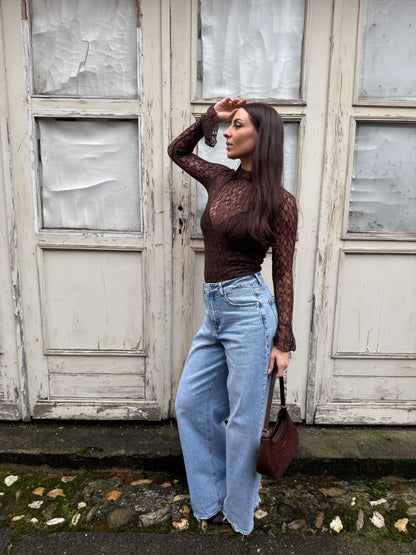 Brooklyn kanten top - bruin