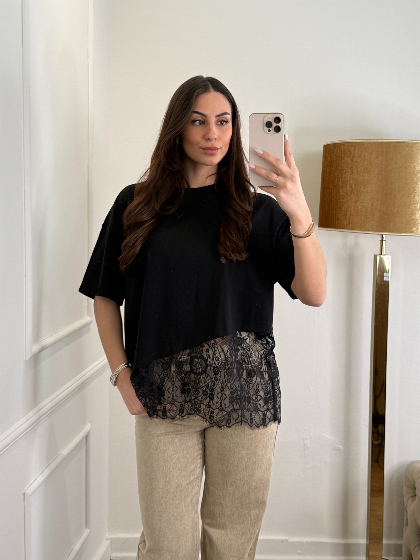 Oversized lace shirt zwart