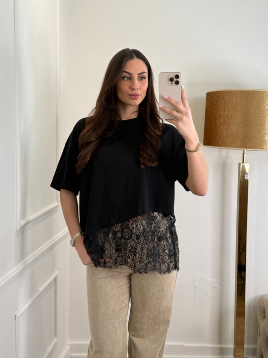 Oversized lace shirt zwart