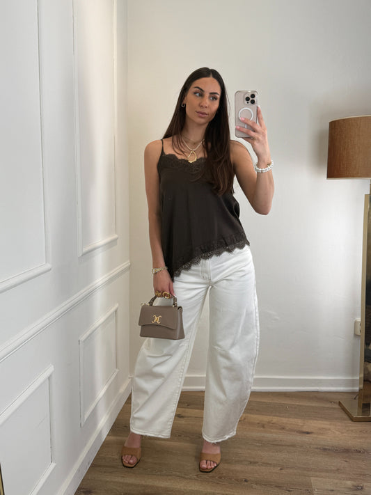 Lace satin top bruin