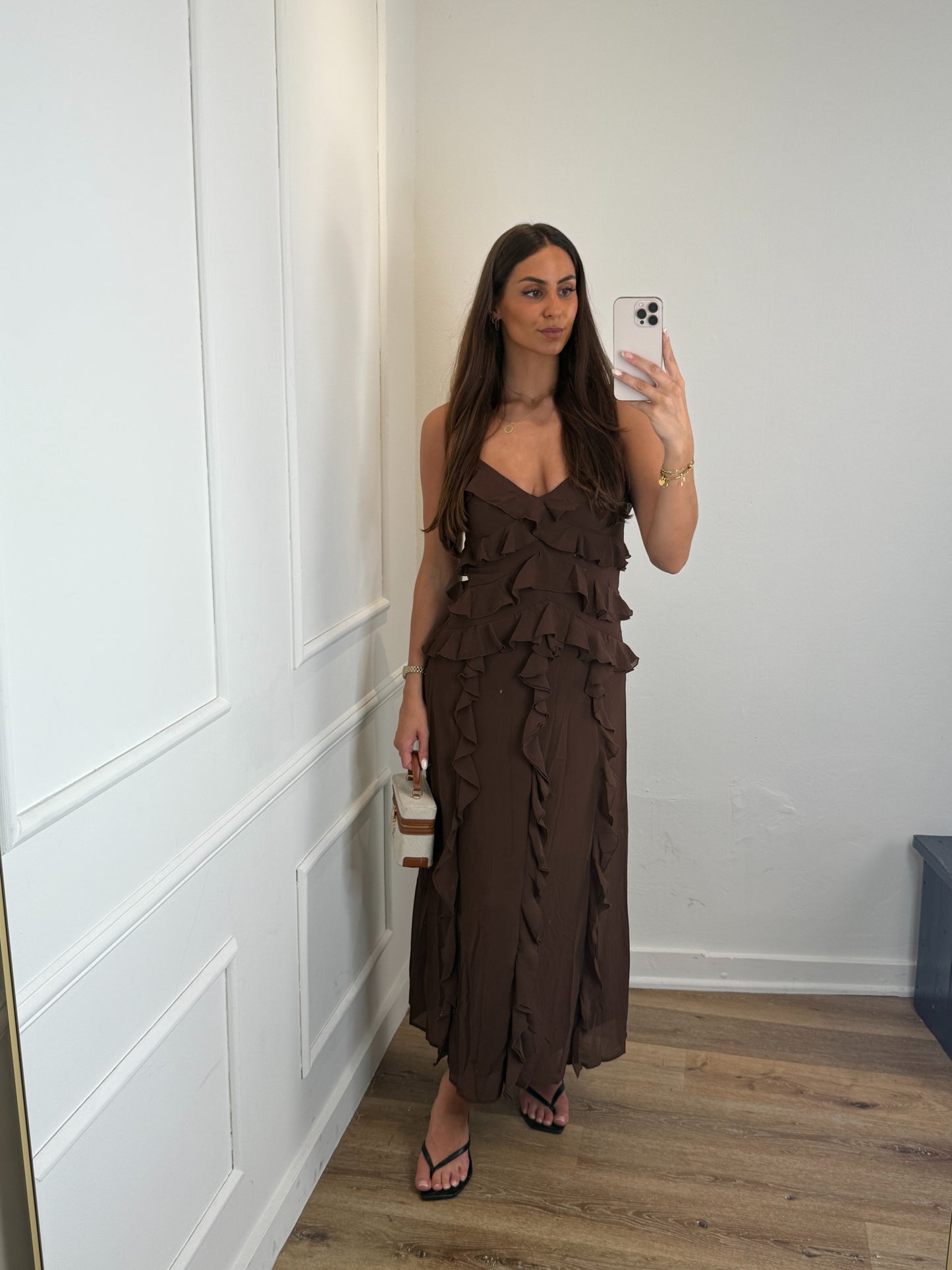 Fleur Volant Jurk - Brown