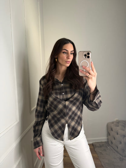 Waist blouse geruit - bruin