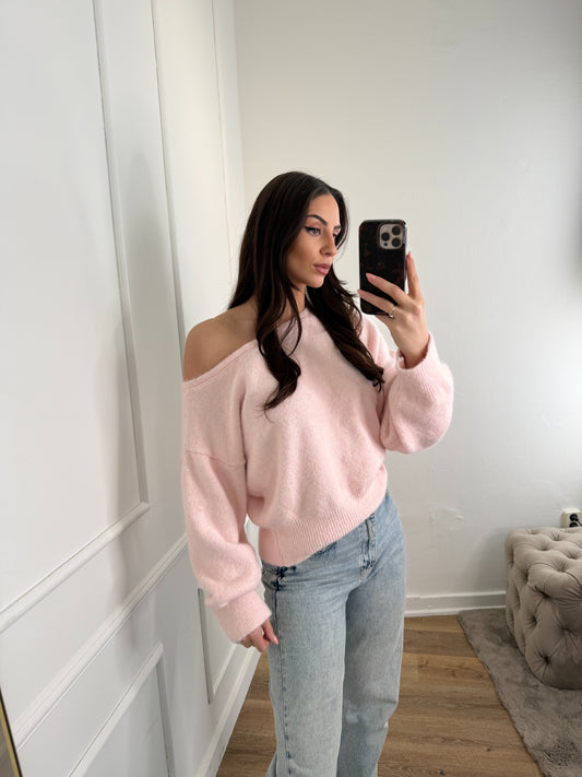 One-shoulder trui - roze