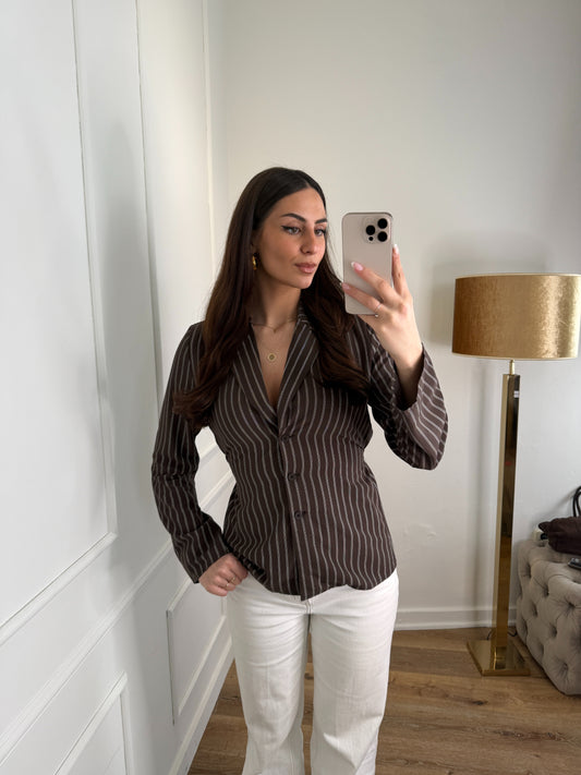 Waist Blouse stripe - bruin