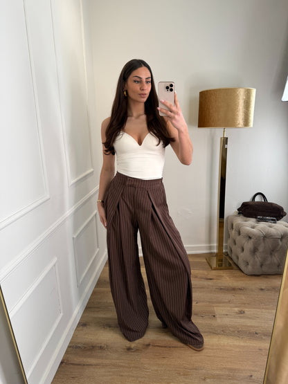 Plooien broek extra lang - stripe bruin