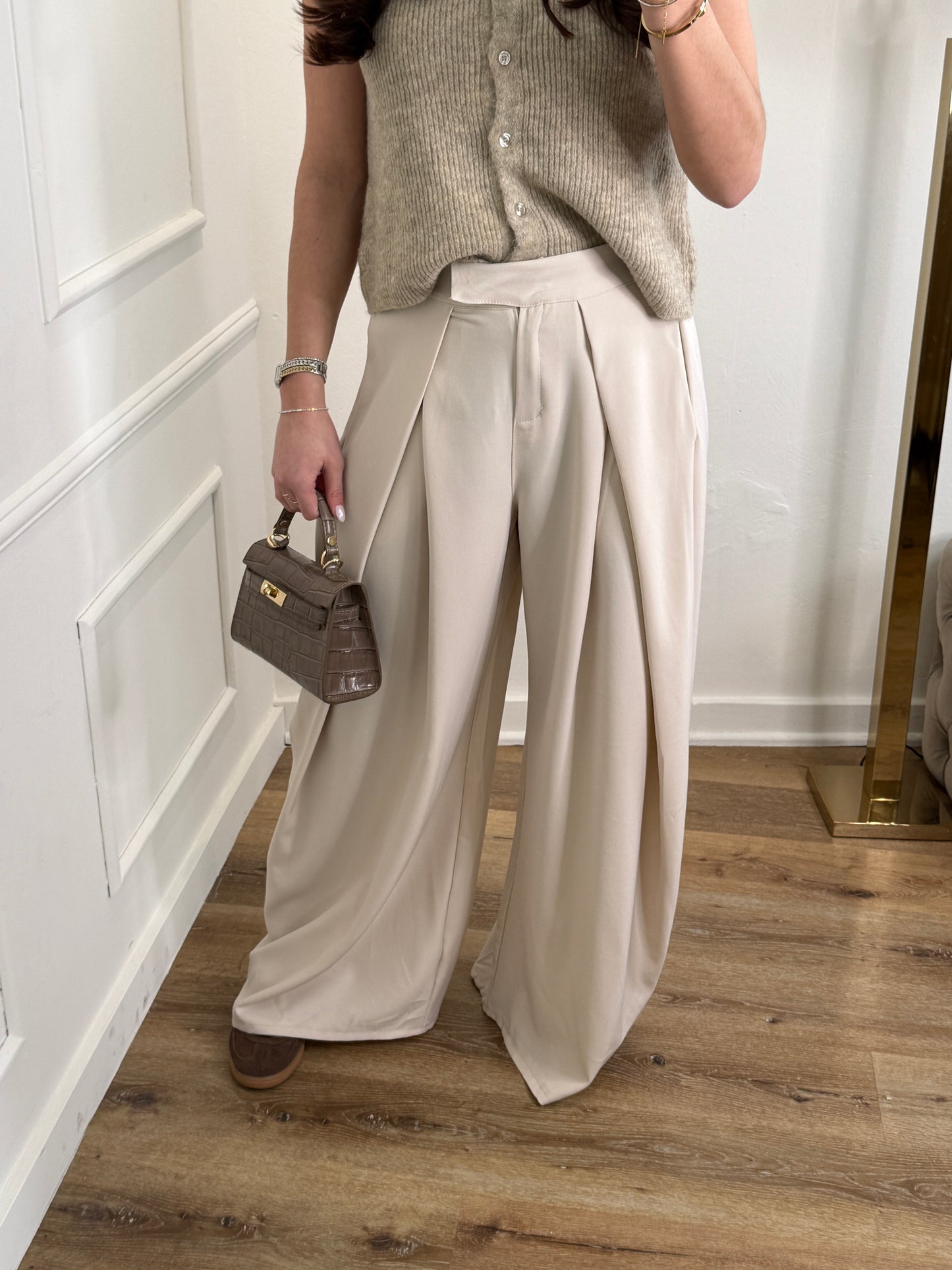 Plooien broek extra lang - beige