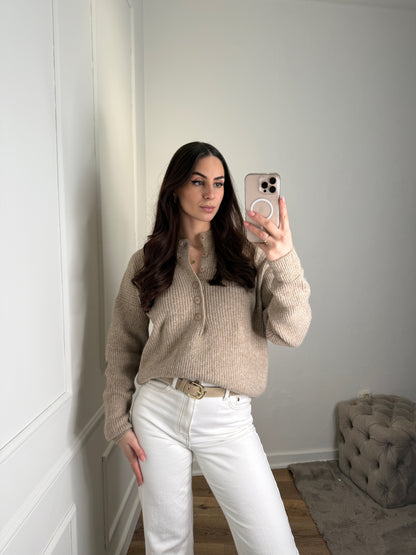 Oversized trui met knopen - taupe