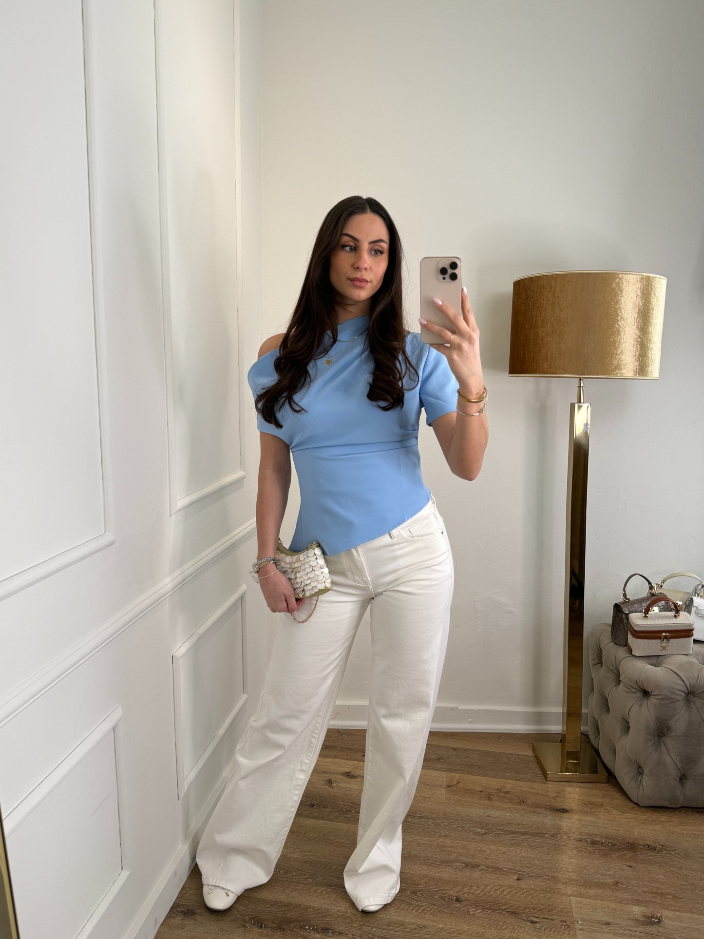 Ella wide jeans wit - extra lang mid waist stretch