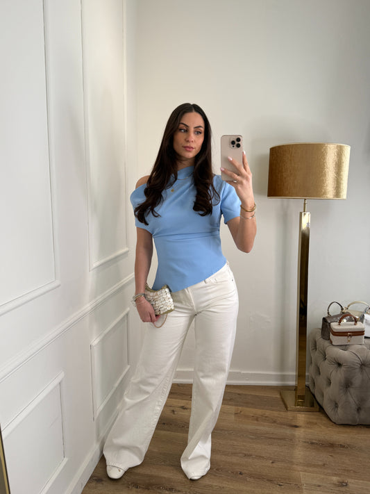 Ella wide jeans wit - extra lang mid waist stretch