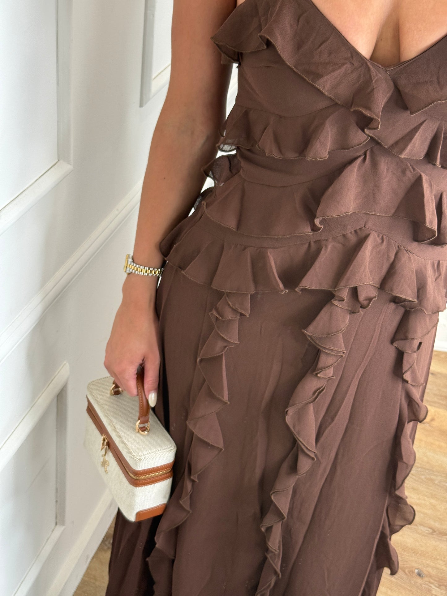 Fleur Volant Jurk - Brown