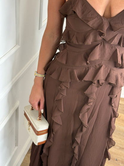 Fleur Volant Jurk - Brown