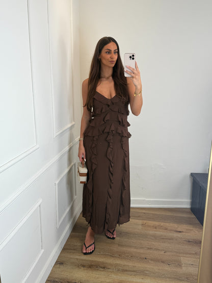 Fleur Volant Jurk - Brown