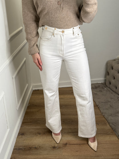 Queen hearts wide leg jeans - wit