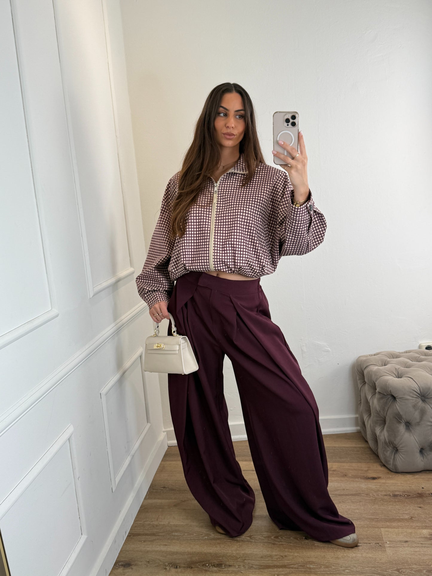Plooien broek extra lang - bordeaux