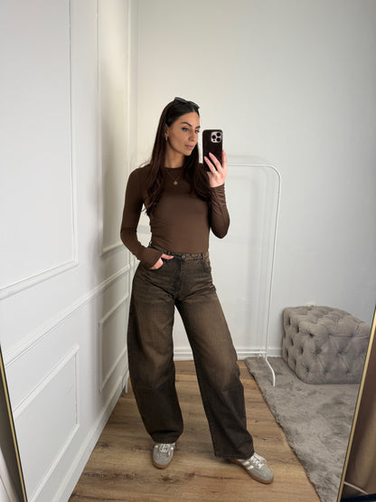 Balloon jeans extra lang - washed bruin