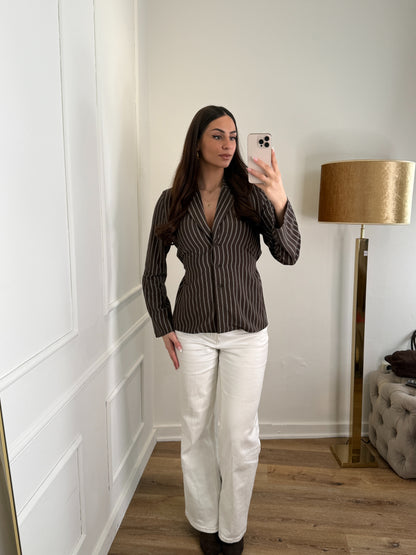 Waist Blouse stripe - bruin