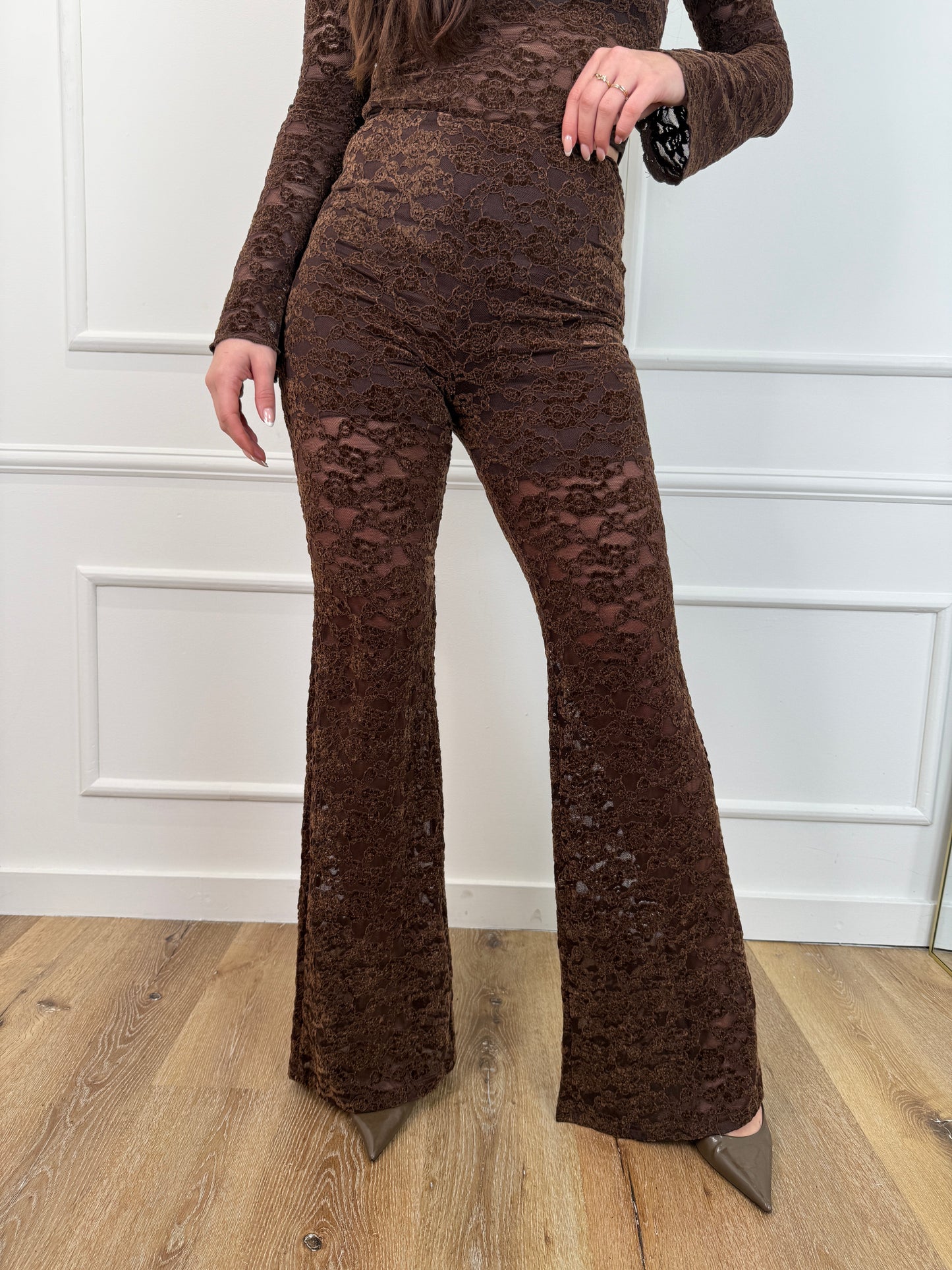 Maud kanten broek bruin