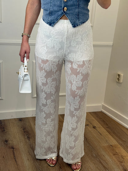 Sequin broek wit