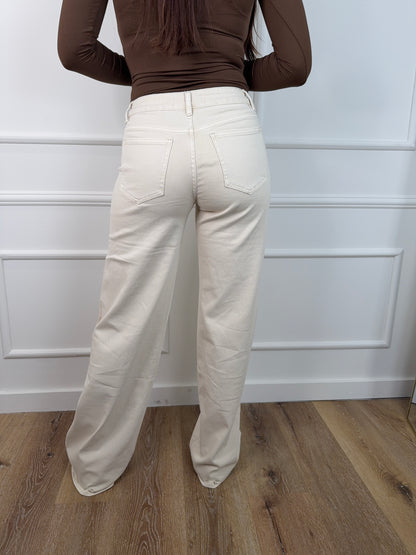 Kiki Wideleg Jeans Beige Extra Long