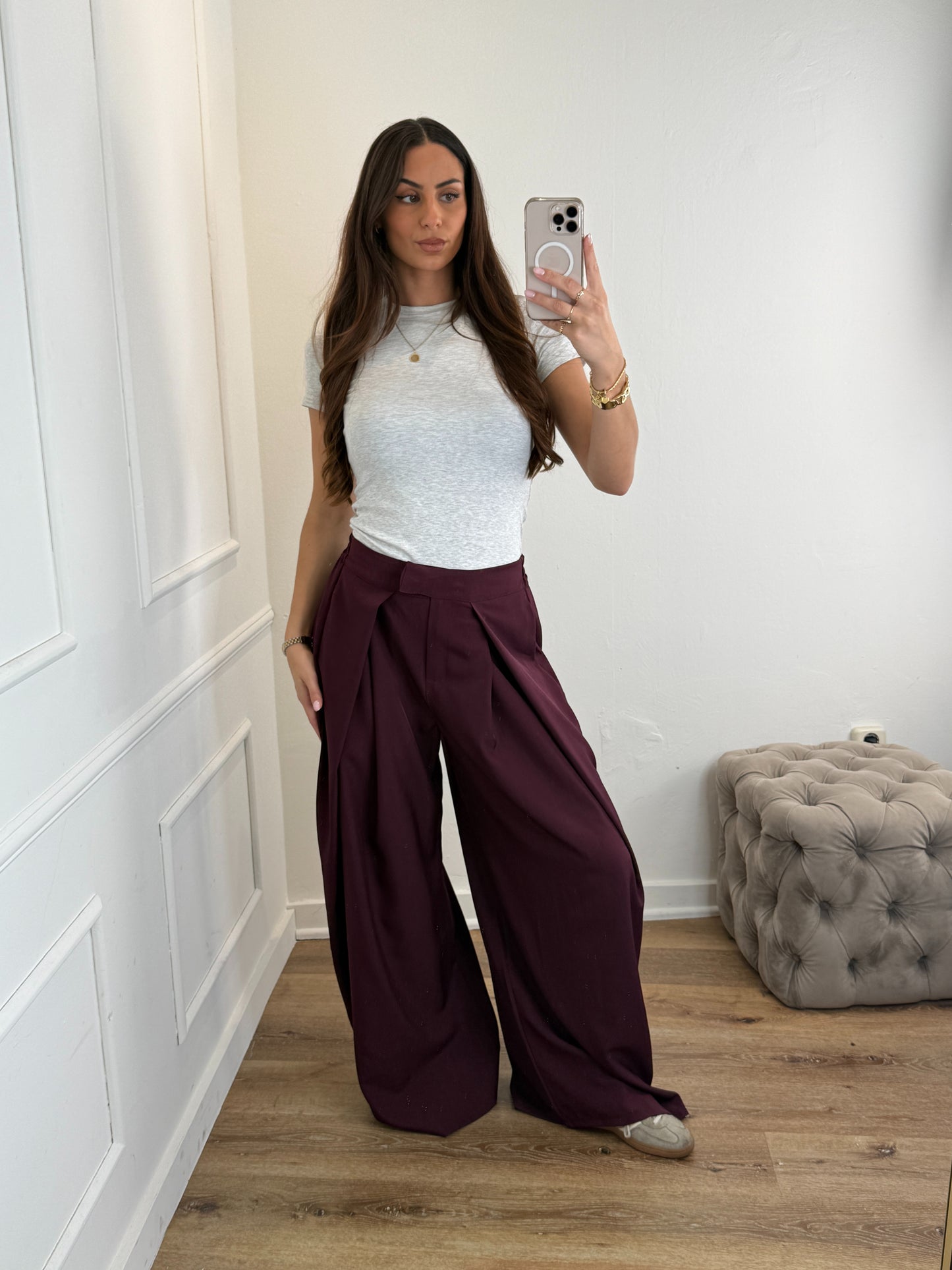 Plooien broek extra lang - bordeaux