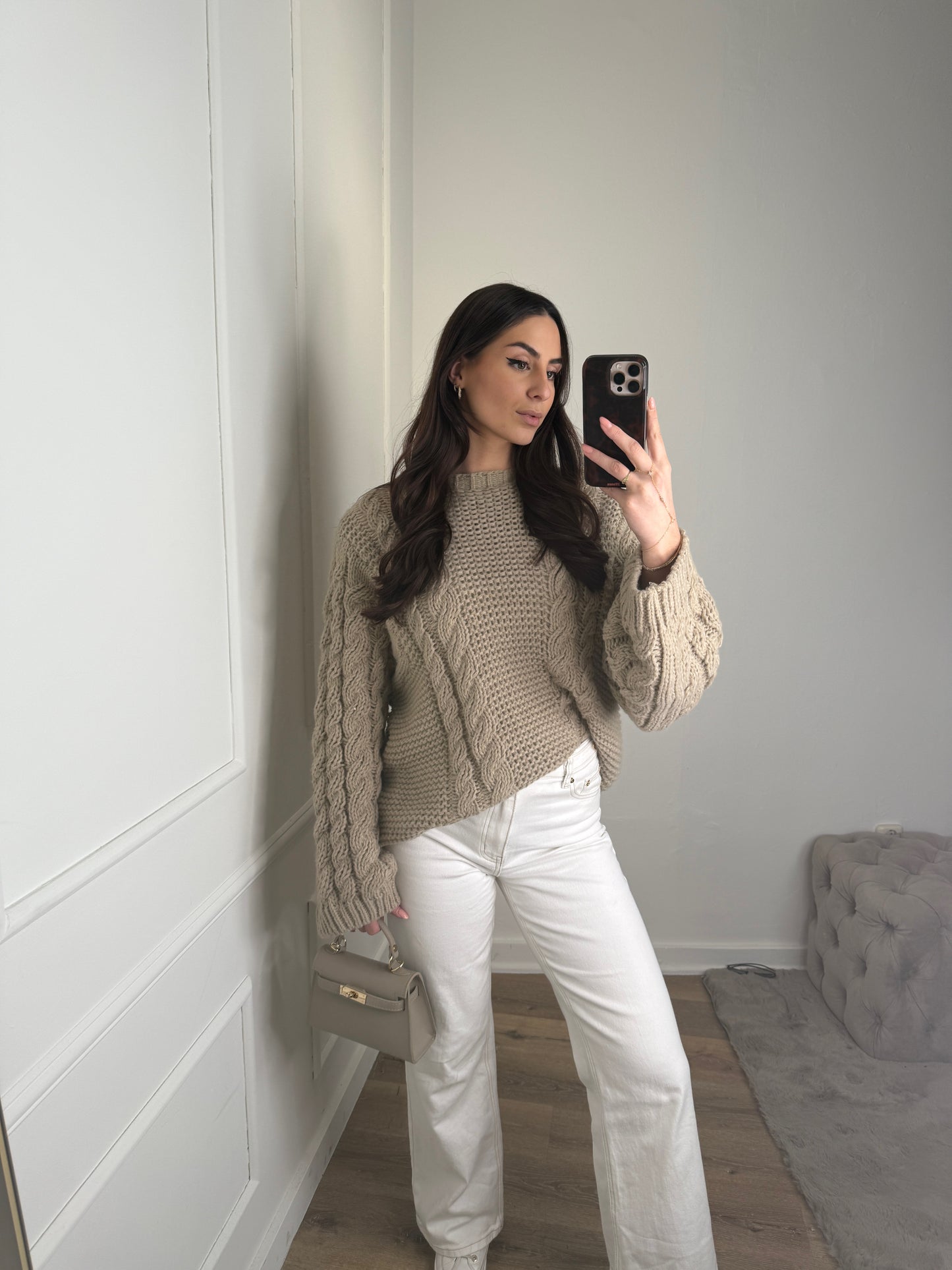 Stevige gebreide trui - taupe