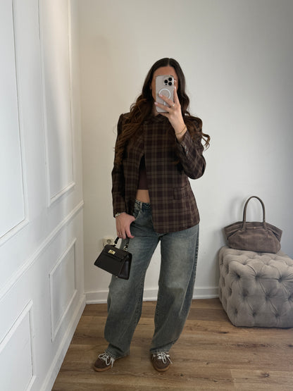 Elle Blazer Bruin Geruit